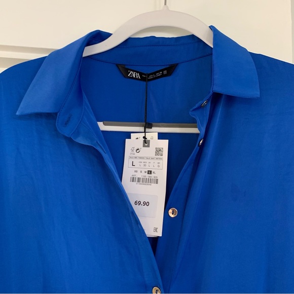 Zara Dresses Nwt Zara Satin Effect Dress Cobalt Blue Large Poshmark